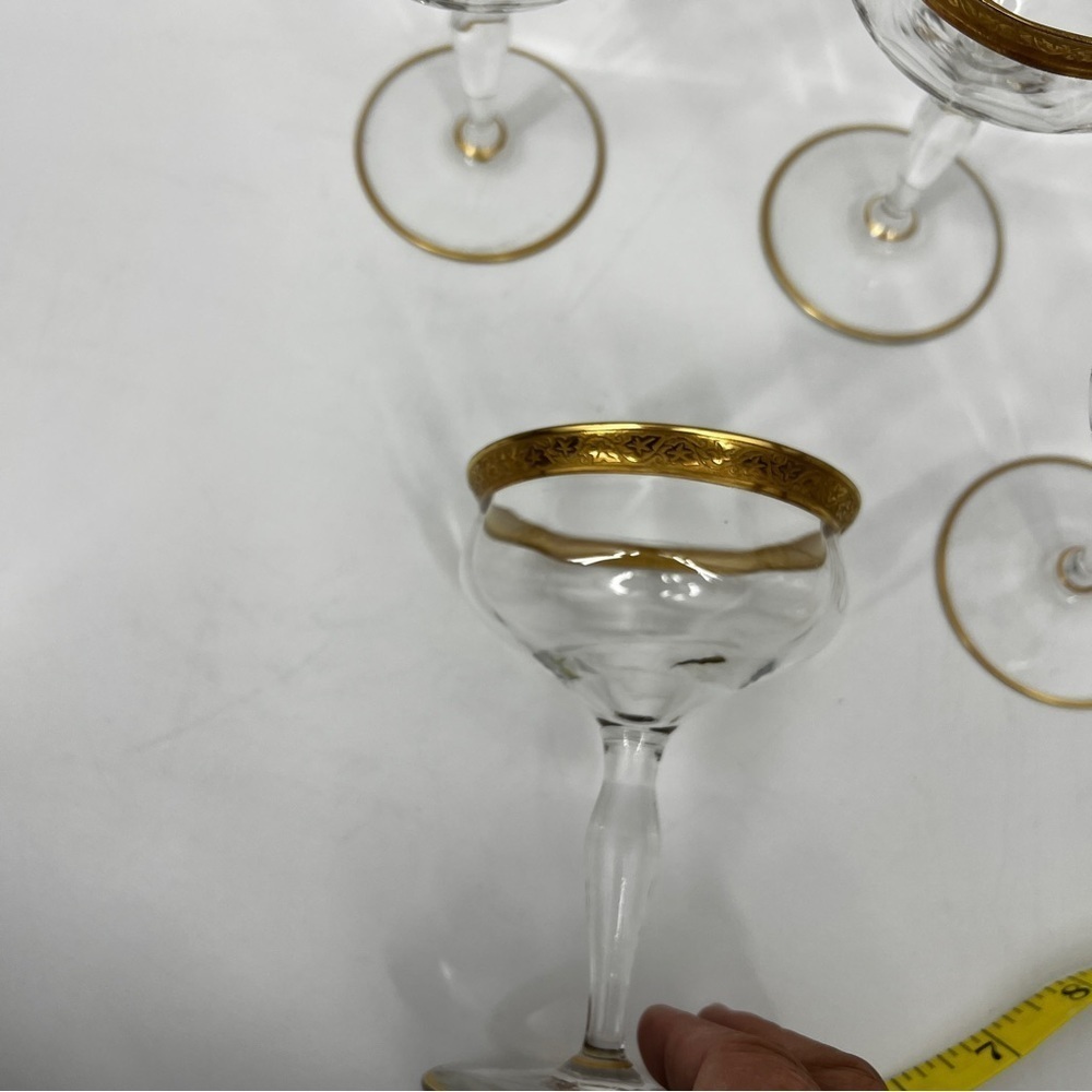 Set of 4 Vintage Minton Tiffin-Franciscan Champagne 4 Ounces Gold Rim Glasses - Picture 7 of 14